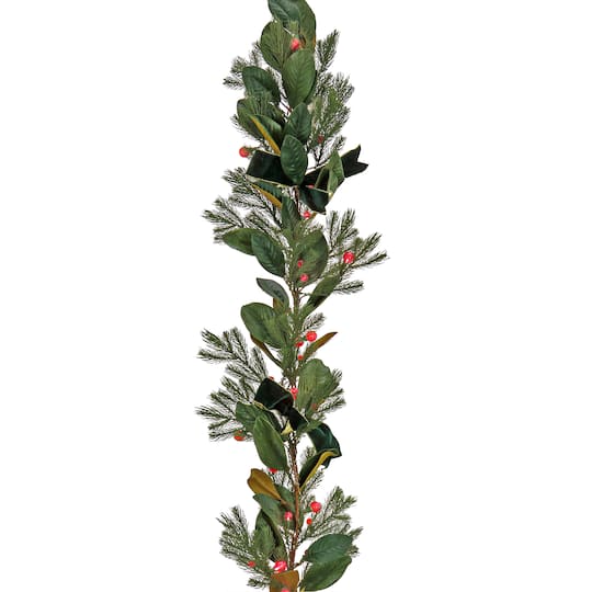 9ft. Magnolia Mix Pine Garland with LED Lights & Bows